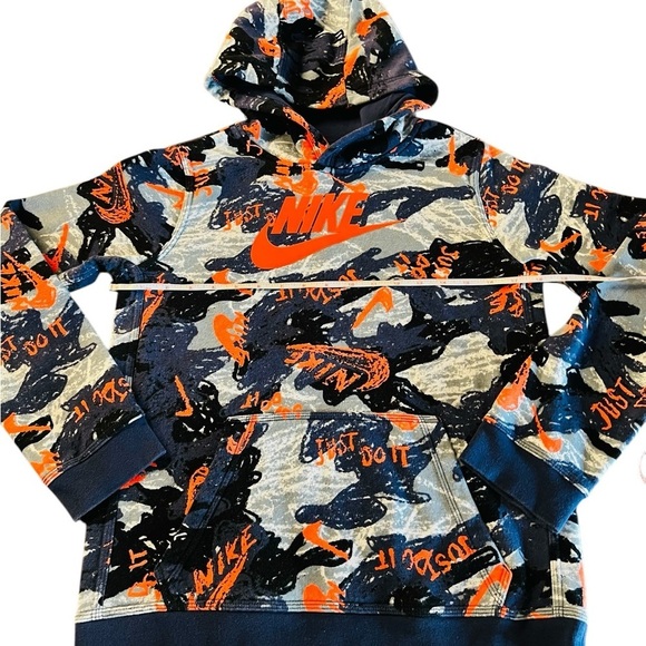 Nike Boys Size XL Blue Abstract Graphic Hoodie with Orange Accents - Picture 7 of 9
